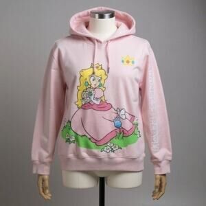 Nintendo Princess Peach Hoodie Pink Graphic Gamer Sweatshirt Size S